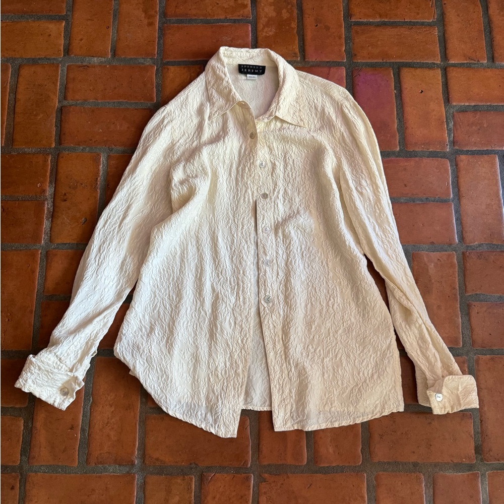 Cream Textured Button-Up Shirt